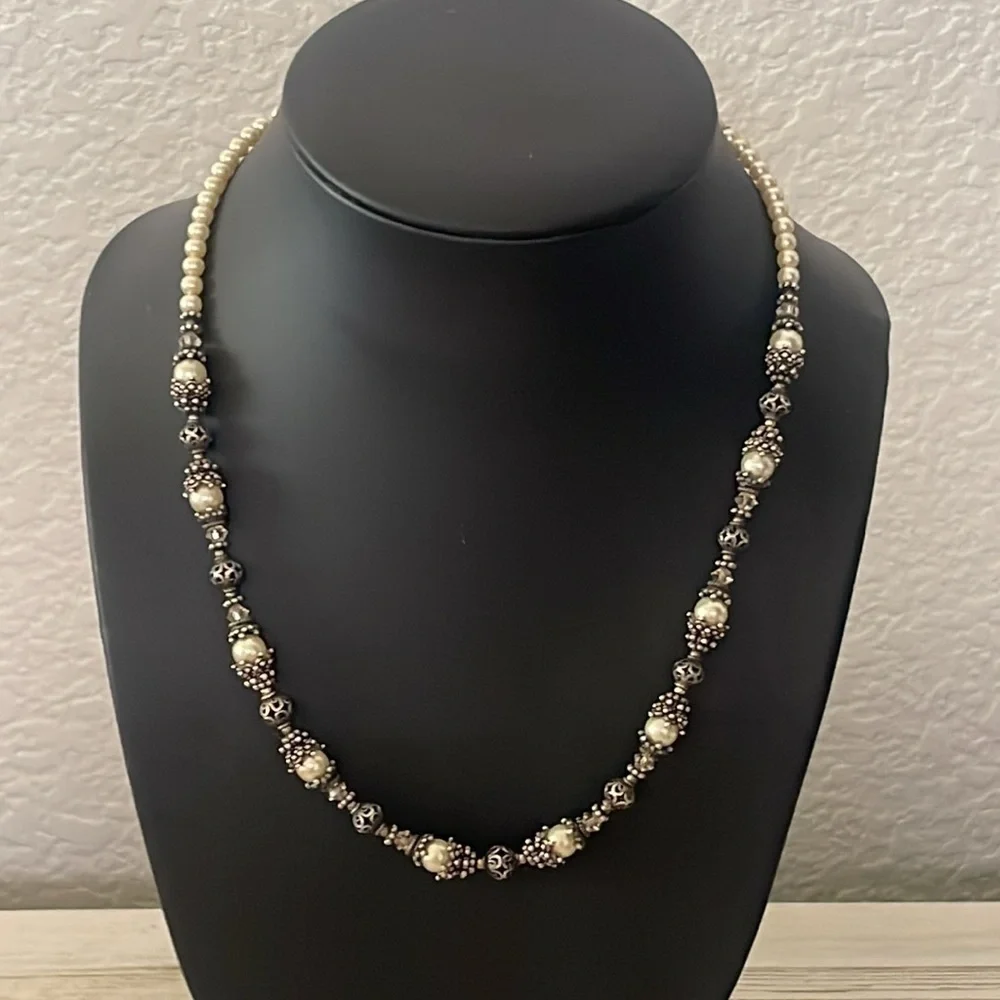Vintage Sterling Silver Pearl Beaded Necklace